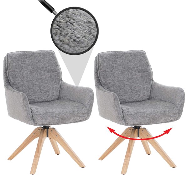 Sada dvou jídelních židlí HWC-Q37, otočná kuchyňská židle, potah: tkanina chenille (680 g/m²), Öko-Tex, konstrukce: dřevo, barva: šedá