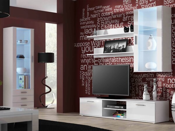 Obývací stěna Boho VI, Osvětlení: osvětlení LED - bílé, Barva: černý / černý lesk 5902928119251