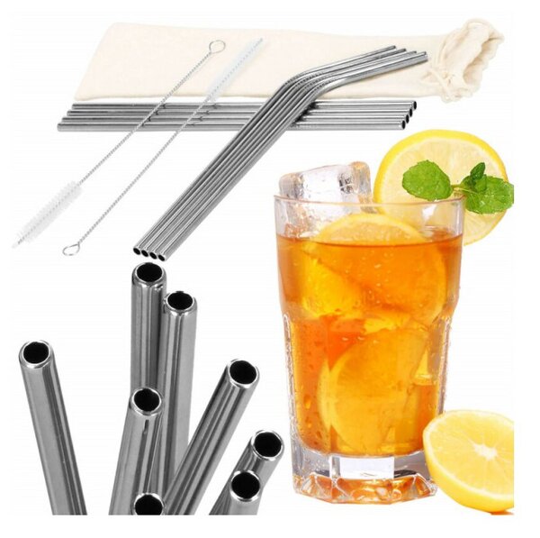 Nerezové brčko na drinky, sada 10 ks SPRINGOS STRAW