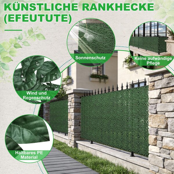 YRHome Umělý břečťanový plot na ochranu soukromí 100 × 300 cm – zahradní plot na ochranu soukromí z PE, listy lze připevnit, rozšiřitelný, včetně stahovacích pásek