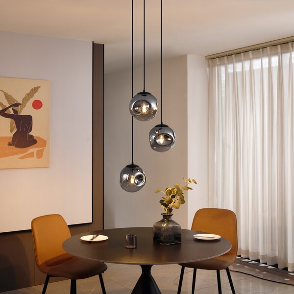 Závěsné svítidlo Art Deco černé s kouřovým sklem 3-světelné - Douglass