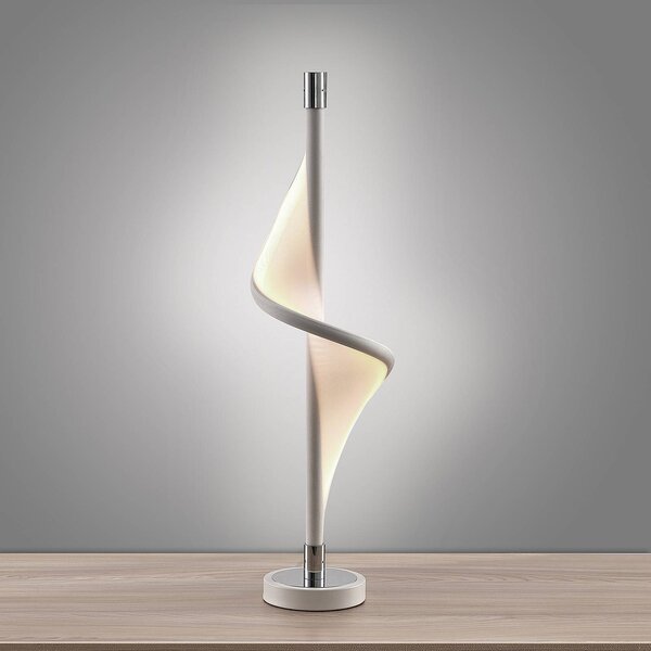 Lucande Stolní lampa LED Edano, 60 cm, bílá, textilní, stmívatelná, stmívatelný, Bílá / opál, Obývací pokoj / jídelna, Textil / tkanina / hedvábí, Moderní