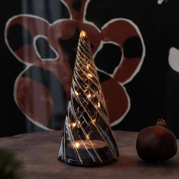 SIRIUS LED svítící stromeček, skleněný, černý, 19 cm
