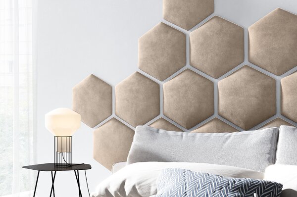 ETapik - Čalouněný panel Hexagon - Tmavá krémová 2302