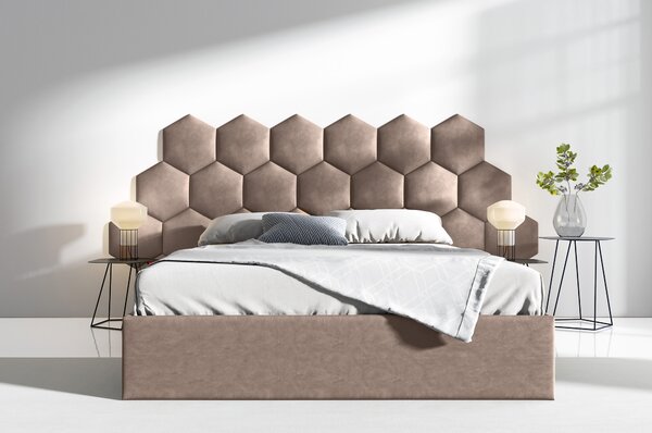 ETapik - Čalouněný panel Hexagon - Tmavá béžová 2305
