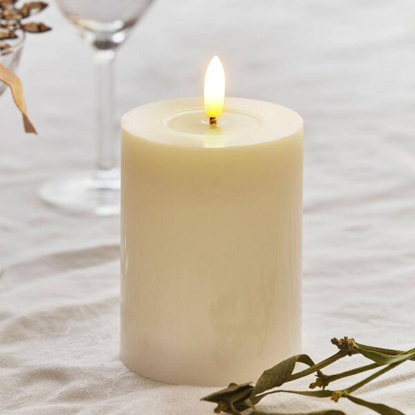 SIRIUS LED svíčka na baterie vosková Sille Ivory, Ø 7,5 × 10 cm, bílá, 2× AA