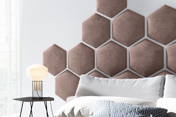 ETapik - Čalouněný panel Hexagon - Světlá hnědá 2306
