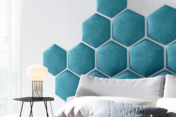 ETapik - Čalouněný panel Hexagon - Azurová 2313