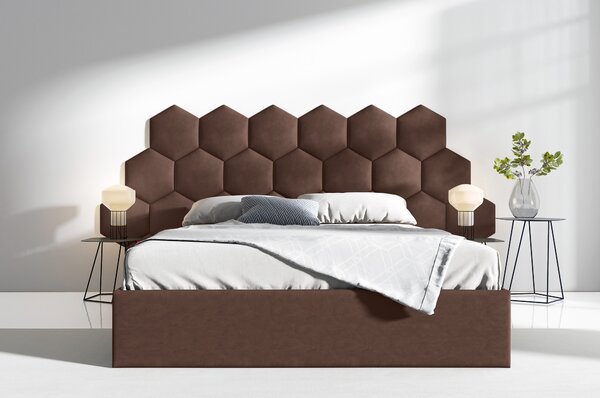 ETapik - Čalouněný panel Hexagon - Hnědá 2307