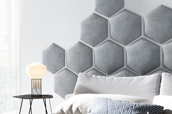 ETapik - Čalouněný panel Hexagon - Šedá 2314
