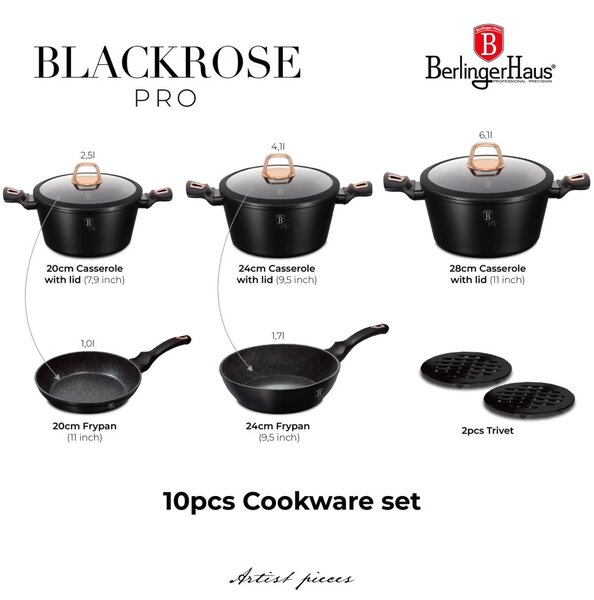 Sada nádobí s mramorovým povrchem 10 ks Black Rose Collection