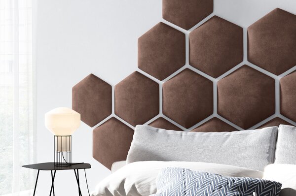 ETapik - Čalouněný panel Hexagon - Hnědá 2307