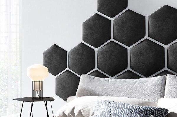 ETapik - Čalouněný panel Hexagon - Černá 2316
