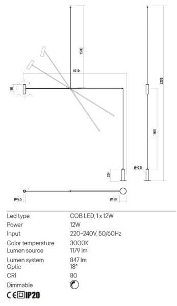 Redo 01-2695 - LED Stmívatelná stojací lampa PICAS LED/12W/230V černá