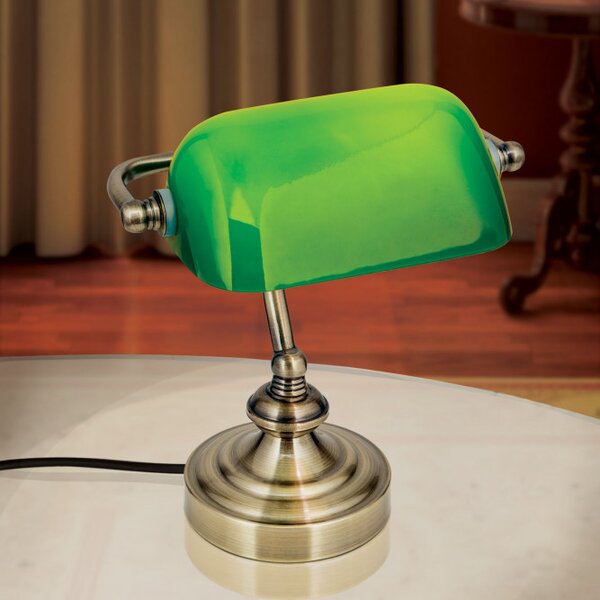 Orion LA4-1165/1-GR Stolní lampa BANKIR patina, ZELENÉ sklo