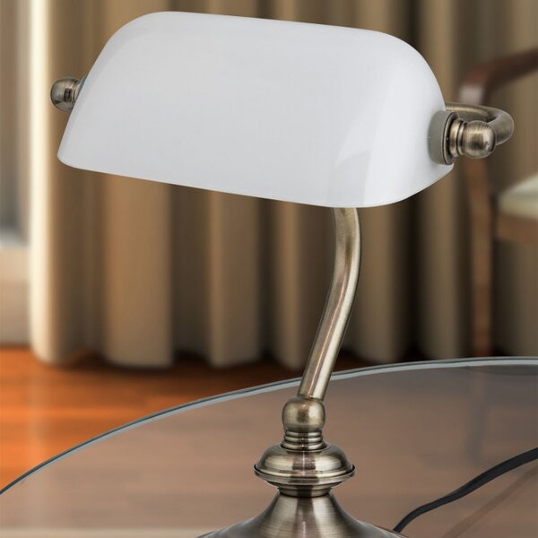 Orion LA4-1165/1-Opal Stylová stolní lampa BANKIR patina BÍLÉ sklo
