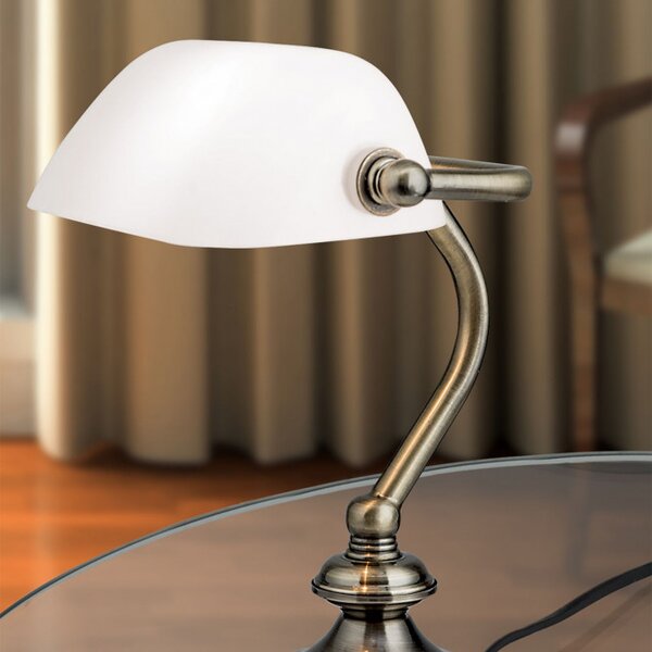 Orion LA4-1165/1-Opal Stylová stolní lampa BANKIR patina BÍLÉ sklo