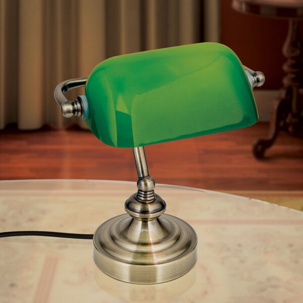 Orion LA4-1165/1-GR Stolní lampa BANKIR patina, ZELENÉ sklo