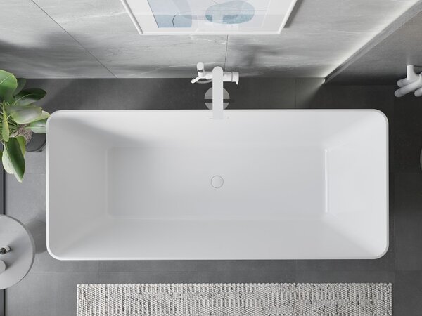 Mexen Velo Slim, volně stojící vana 170 × 75 cm, bílá lesklá, bílý přepad, 52811707500-20