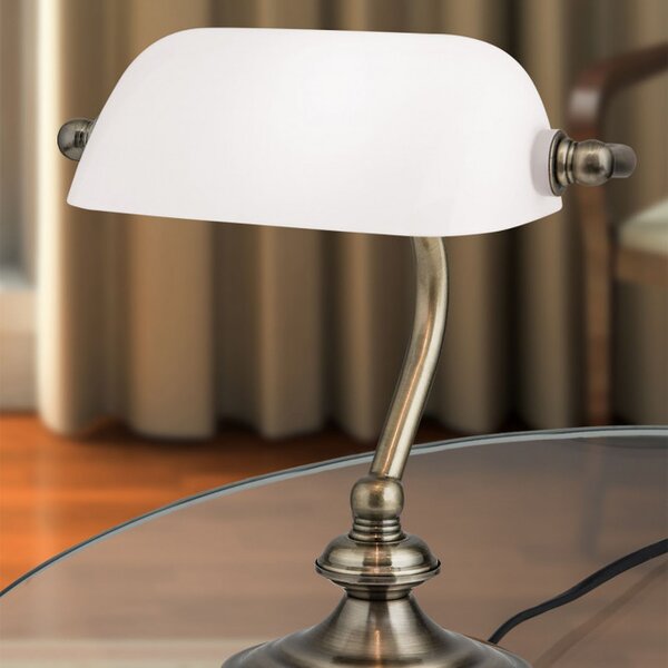 Orion LA4-1165/1-Opal Stylová stolní lampa BANKIR patina BÍLÉ sklo