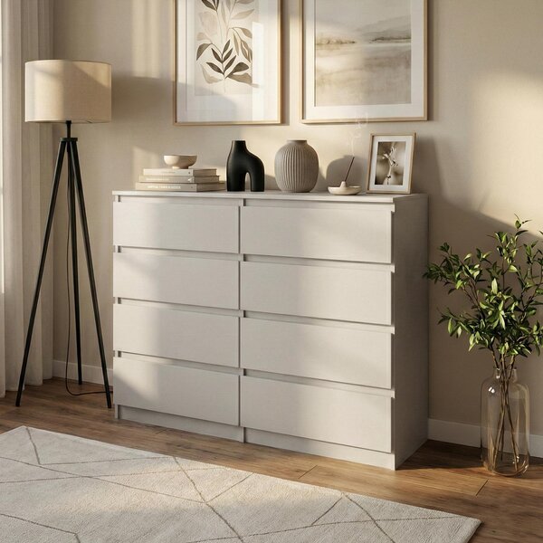 BEAUTYSOFA Komoda LEMON, 100 cm, materiál: Kashmír/Kashmír – Moderní komoda s 8 zásuvkami bez úchytek, vysoká komoda vhodná do ložnice, obývacího pokoje a chodby