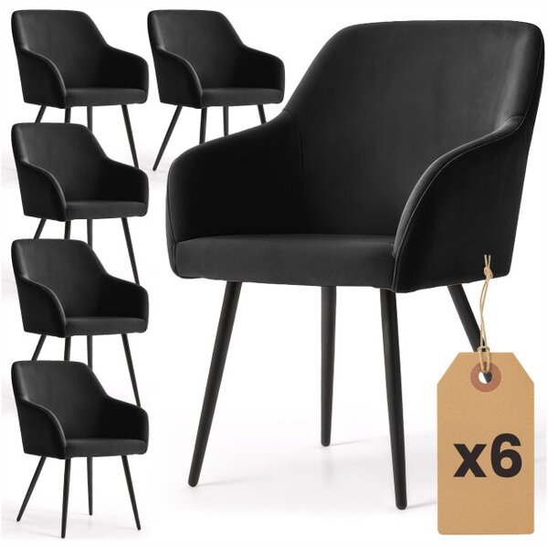 Sada šesti jídelních židlí ESTELLE sametové, černé / černé nohy (6 ks)