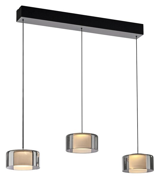 Hanglamp zwart met smoke glas incl. LED 3-lichts easylift - Rika
