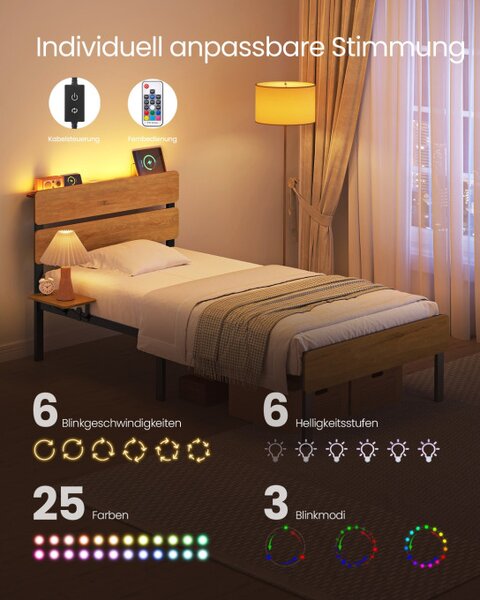 Kovová postel s LED osvětlením 90 cm RMB102K01