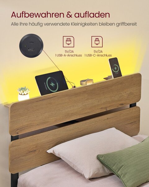 Kovová postel s LED osvětlením 90 cm RMB102K01