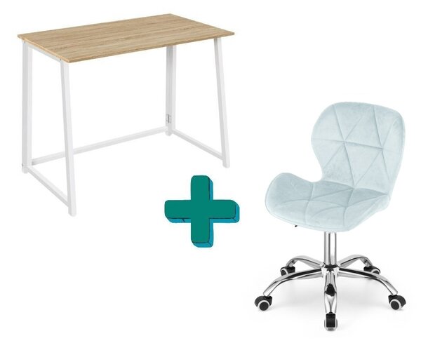 Set do pracovny ZARIMO stůl 80x40 cm bílý + křeslo AVOLA VELVET světle modré