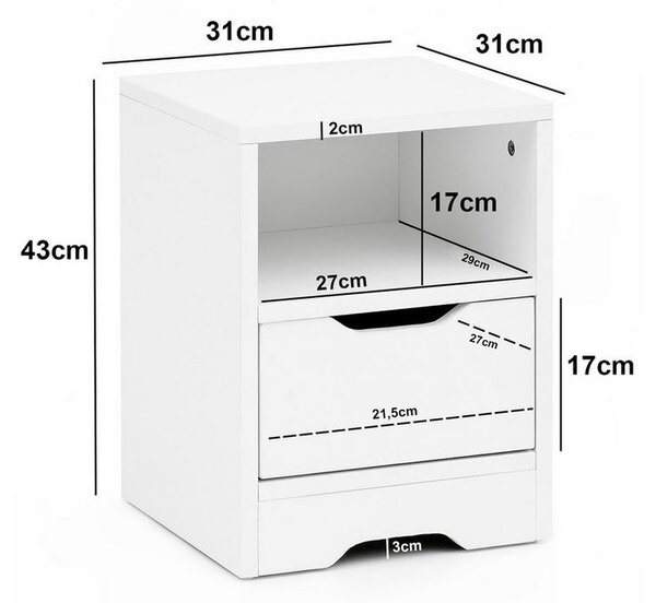 Noční stolek Nachtkästchen š: 31cm bílý