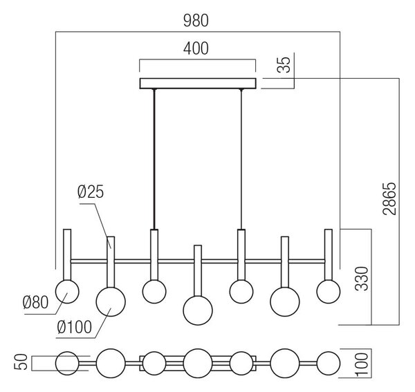 Redo Závěsné LED svítidlo BOLLA, 32W, š. 98 cm, CCT 2700-3000K Barva: Černá