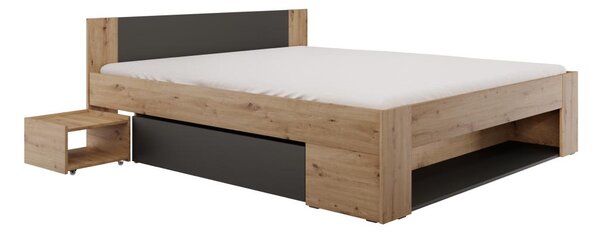 Manželská postel 180 cm Uniforme (dub artisan + antracit) (s úl. prostorem)