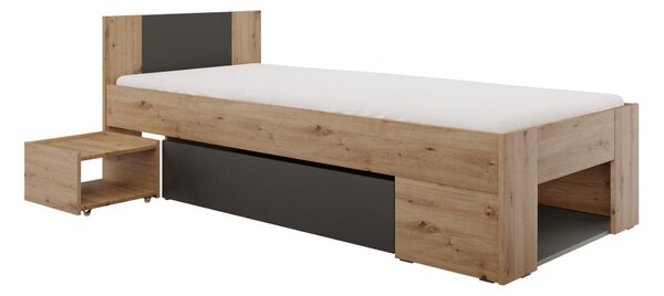 Jednolůžková postel 90 cm Uniforme (dub artisan + antracit) (s úl. prostorem)