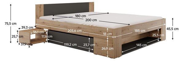 Manželská postel 180 cm Uniforme (dub artisan + antracit) (s úl. prostorem)