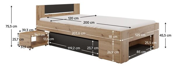 Jednolůžková postel 120 cm Uniforme (dub artisan + antracit) (s úl. prostorem)