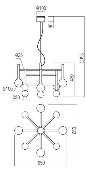 Redo Závěsné LED svítidlo BOLLA, 42W, š. 65 cm, CCT 2700-3000K Barva: Černá