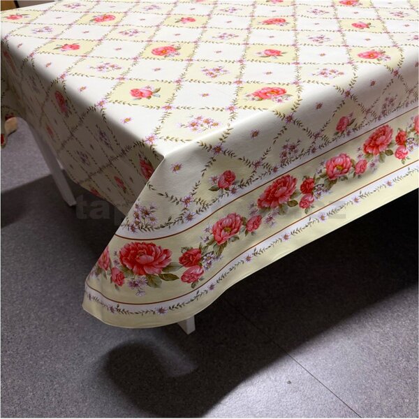 Ubrus PVC 3581131, metráž, 20 m x 140 cm, růže, pivoňky a kopretiny s lemem, IMPOL TRADE