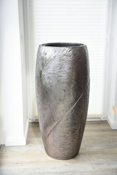 Luxusní květináč ROYAL, sklolaminát, výška 107 cm, stříbrno-černý