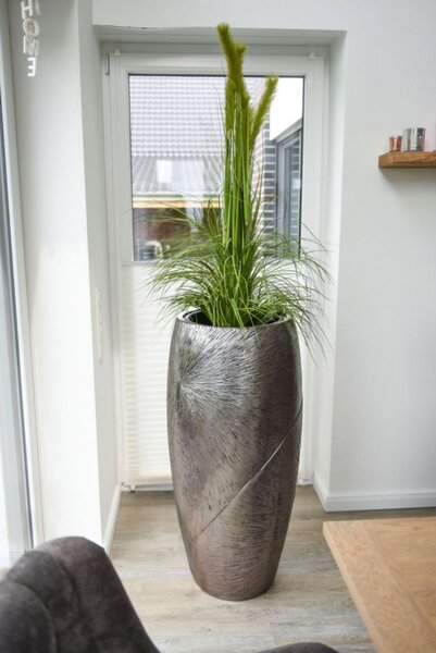 Luxusní květináč ROYAL, sklolaminát, výška 107 cm, stříbrno-černý