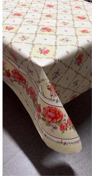 Ubrus PVC 3581131, metráž, 20 m x 140 cm, růže, pivoňky a kopretiny s lemem, IMPOL TRADE