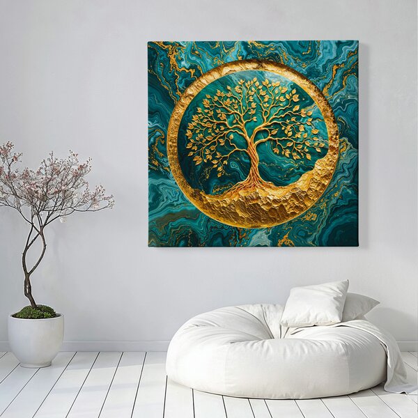 Obraz na plátně - Strom života Zlatá mramorová Odyssea FeelHappy.cz Velikost obrazu (šířka x výška): 40 x 40 cm