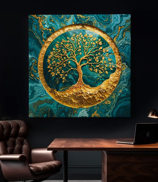 Obraz na plátně - Strom života Zlatá mramorová Odyssea FeelHappy.cz Velikost obrazu (šířka x výška): 40 x 40 cm