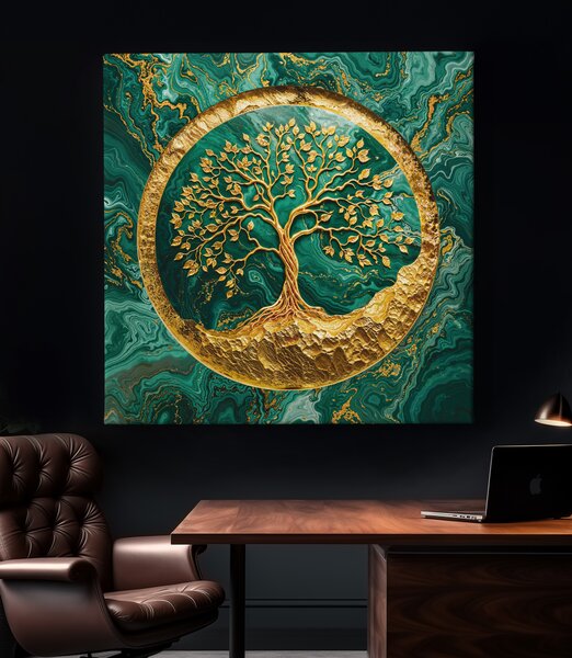Obraz na plátně - Strom života Zlatá mramorová Odyssea FeelHappy.cz Velikost obrazu (šířka x výška): 40 x 40 cm