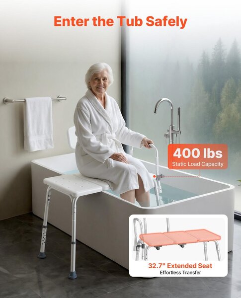 Přenosná lavice do vany, nosnost 180 kg, robustní sprchová židle s područkami a opěradlem, výškově nastavitelná, koupelnová lavice pro dospělé, seniory, osoby se zdravotním postižením
