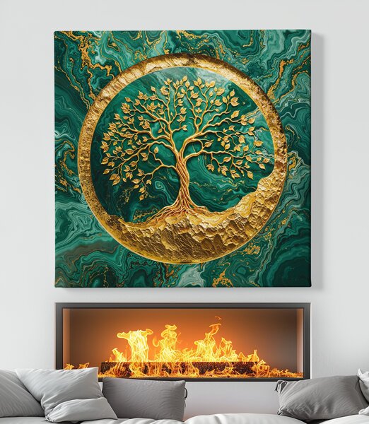 Obraz na plátně - Strom života Zlatá mramorová Odyssea FeelHappy.cz Velikost obrazu (šířka x výška): 40 x 40 cm