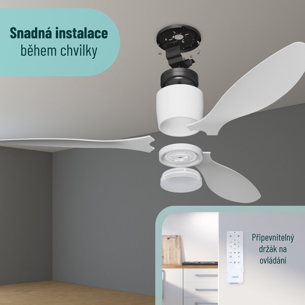Noaton 11132WW Fornax, bílá, stropní ventilátor se světlem