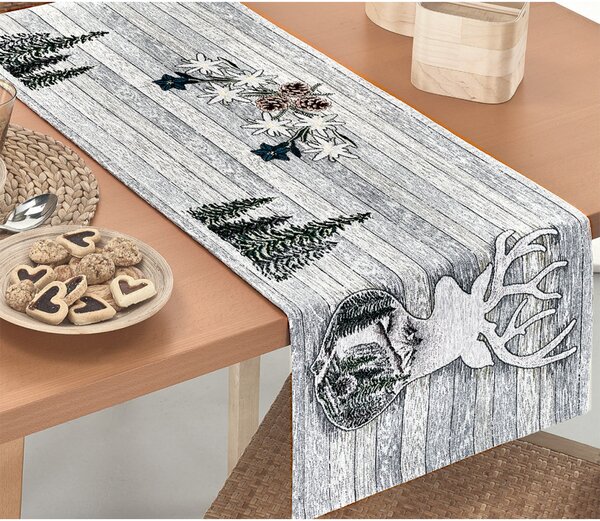 Gobelínový běhoun na stůl Jelen šedý Chenille IT027 Barva Šedá Rozměry 40x130 cm