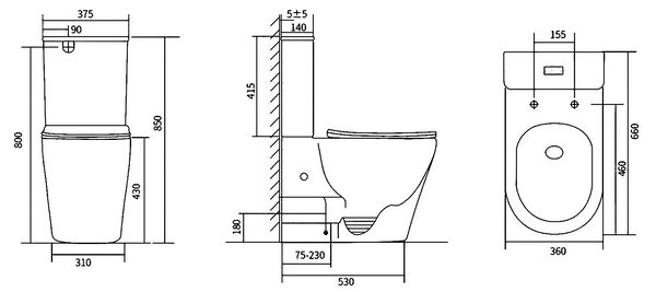 Sapho Sapho, DARIO RIMLESS WC kombi mísa s nádržkou, spodní/zadní odpad, bílá, PC106V