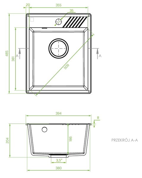 Laveo Hub, 1-komorový granitový dřez 394x485x204 mm, béžová, LAV-SPH_410Y